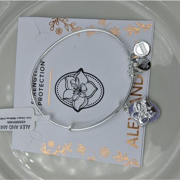 Alex Ani Shiny Silver Purple Wildflower Bracelet - Picture 3 of 9